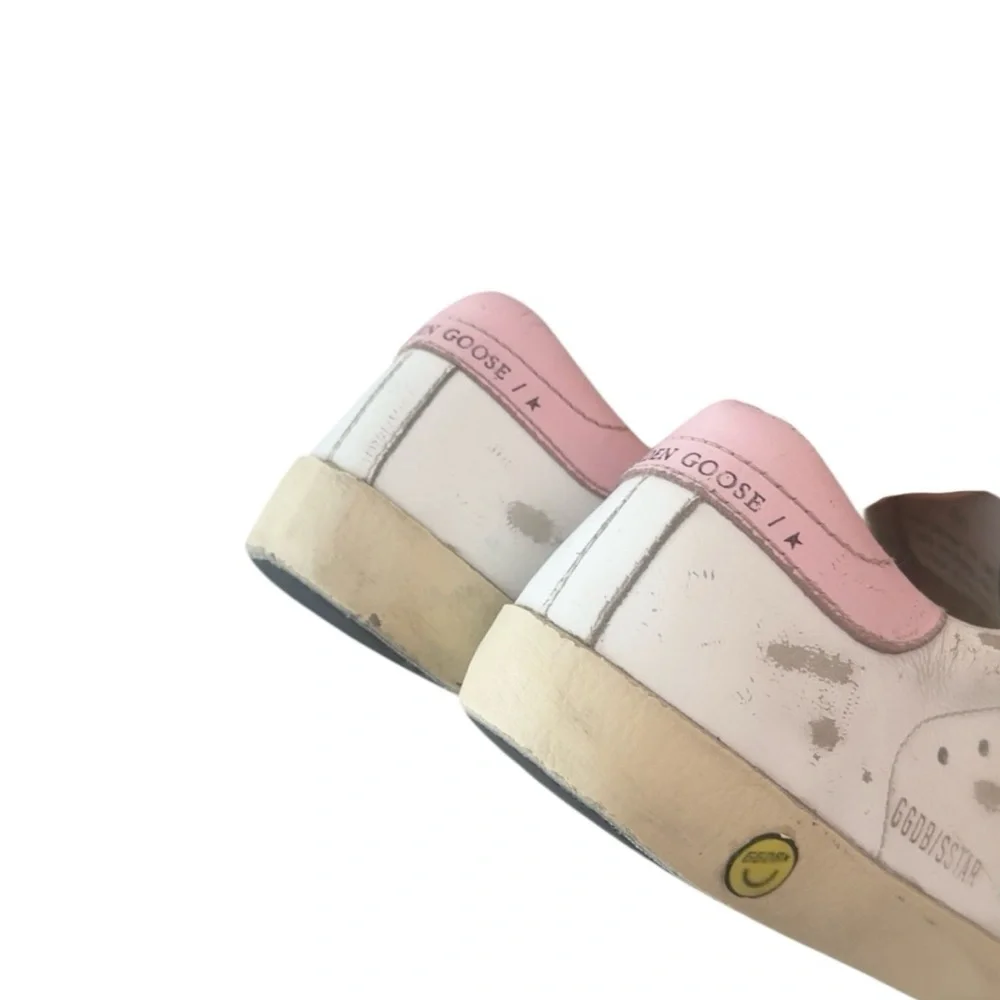 Authentic Golden Goose Superstar Girls White Green‎ Glitter Sneakers Size 13.5